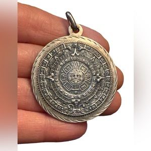 Vintage Plafina Sterling silver 925 Mexico Mayan Aztec Large pendant calendar